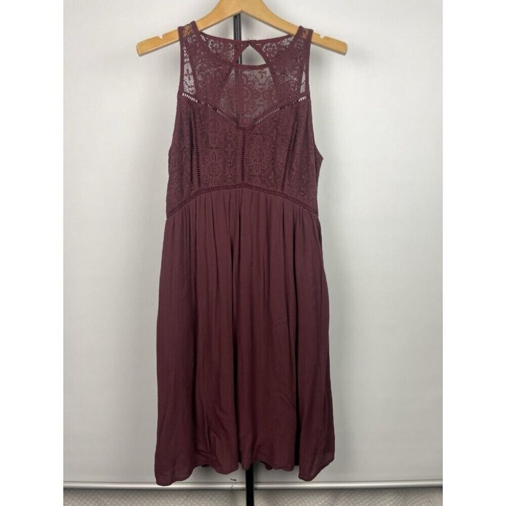 Abercrombie & Fitch Burgundy Red Lace Sleeveless Gauze Flowy Dress With Pocket M